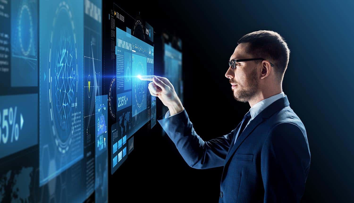 Man pointing at virtual screen