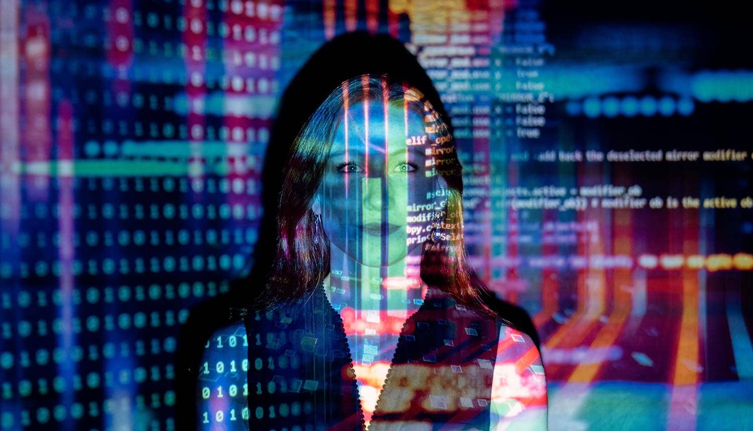 Woman in front of screen