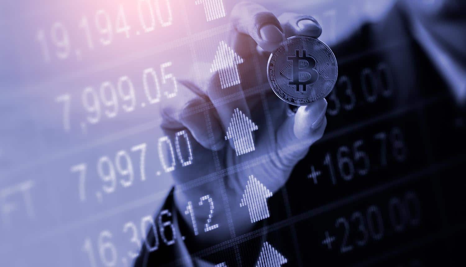 Man pointing at bitcoin