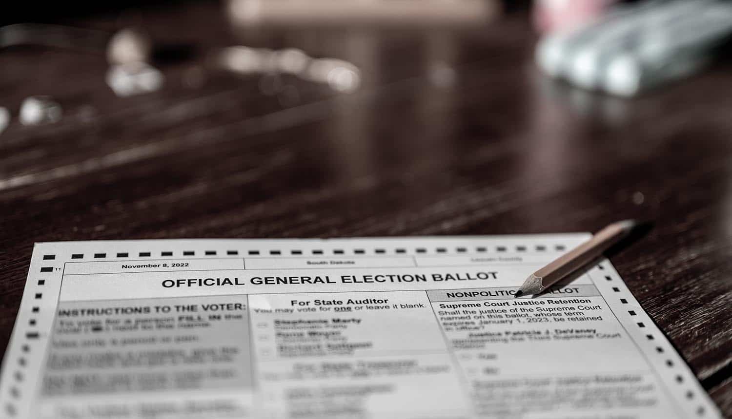Generic election ballot with a pencil showing election security and deepfake