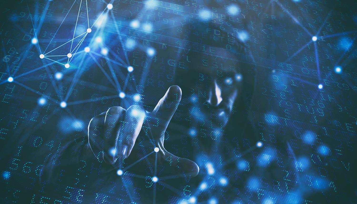 Hacker pointing and showing data breach of data broker