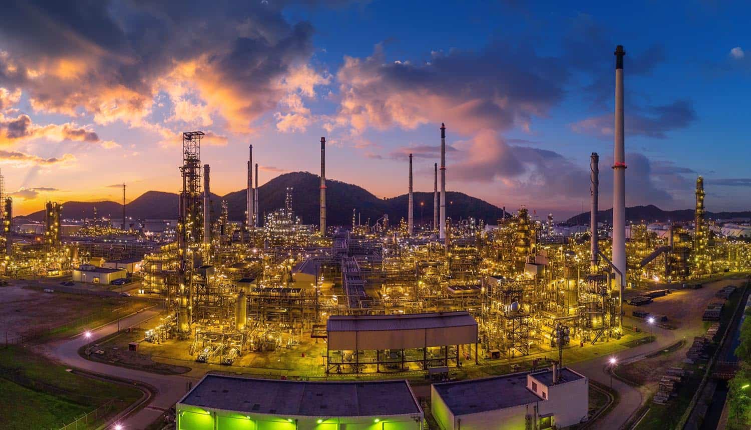 View of oil refinery showing data breach