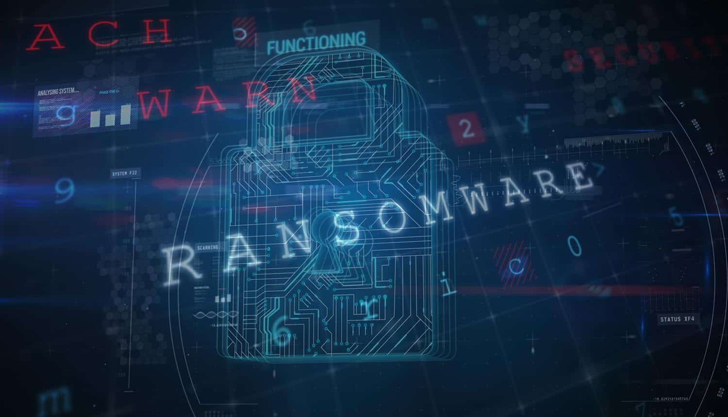 Digital security lock showing ransomware attack and data breach