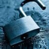 Unlocked padlock on circuit board showing AI bot and password