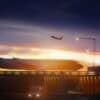 Airplane at dusk with control tower showing data breach due to contact center