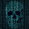 Human skull in binary code showing ransomware attacks and data exfiltration