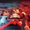 Skull on chip showing Iranian hackers malware backdoor