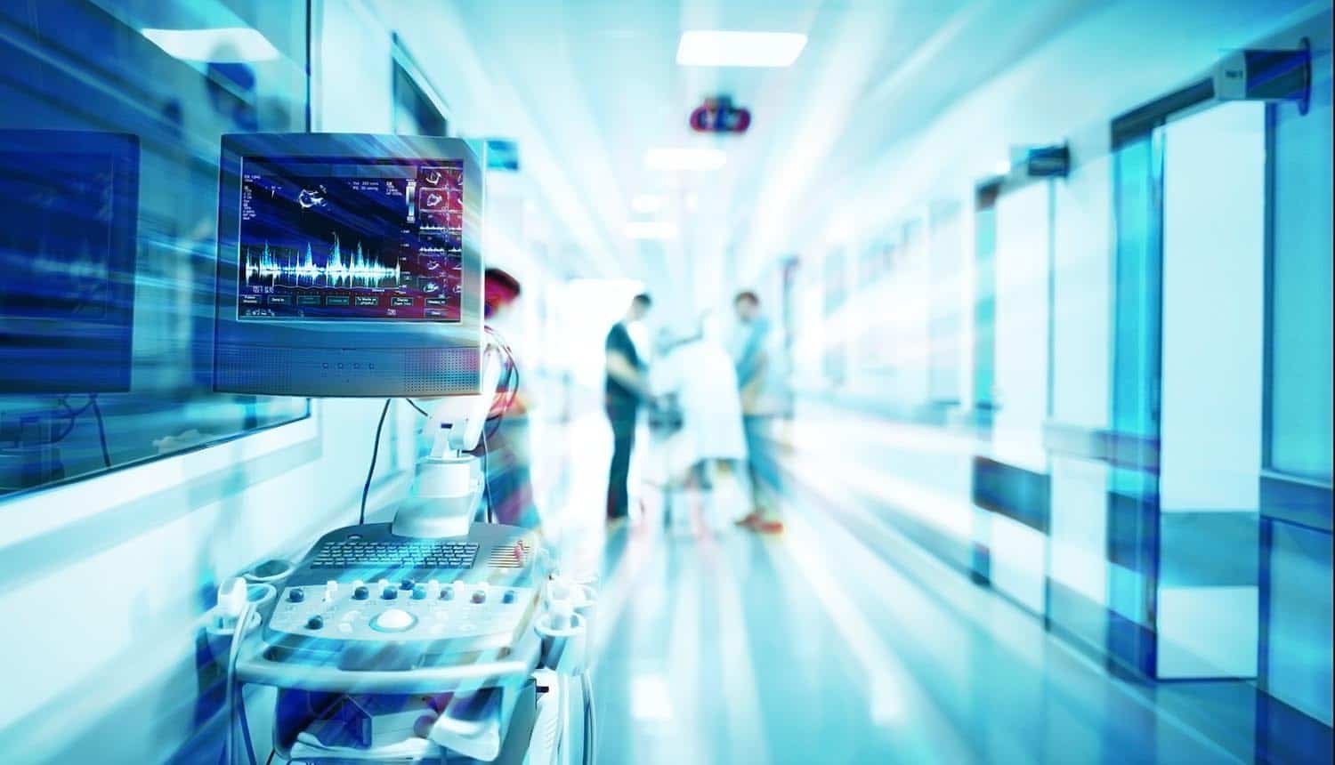 Corridor of hospital showing data breach of patient information