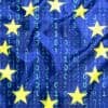 Binary code with EU flag showing GDPR privacy law reform