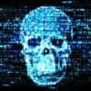 Digital skull on screen showing AI malware
