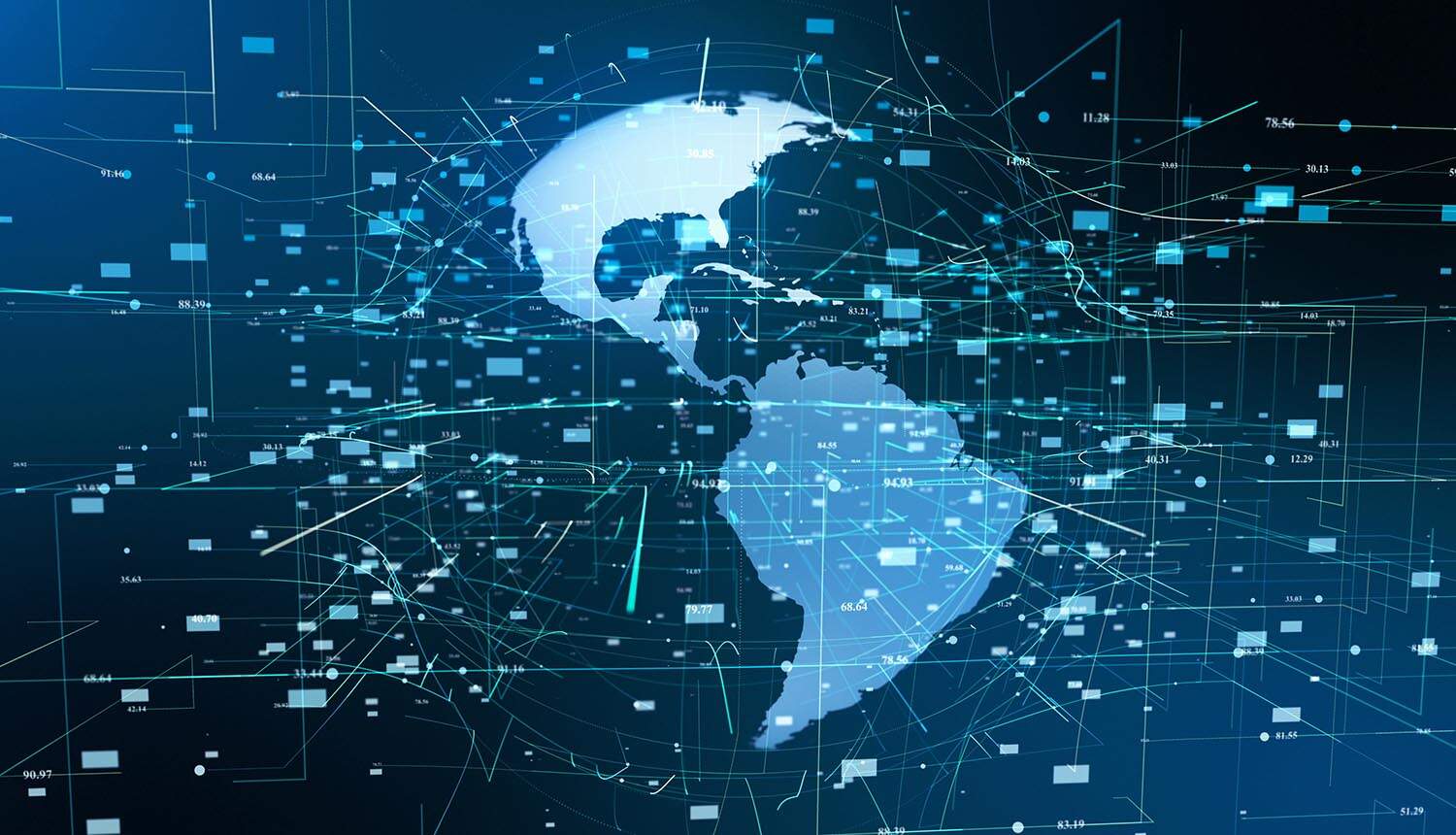 Packets over the globe showing DDoS attack