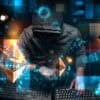 Hacker working showing crypto hack