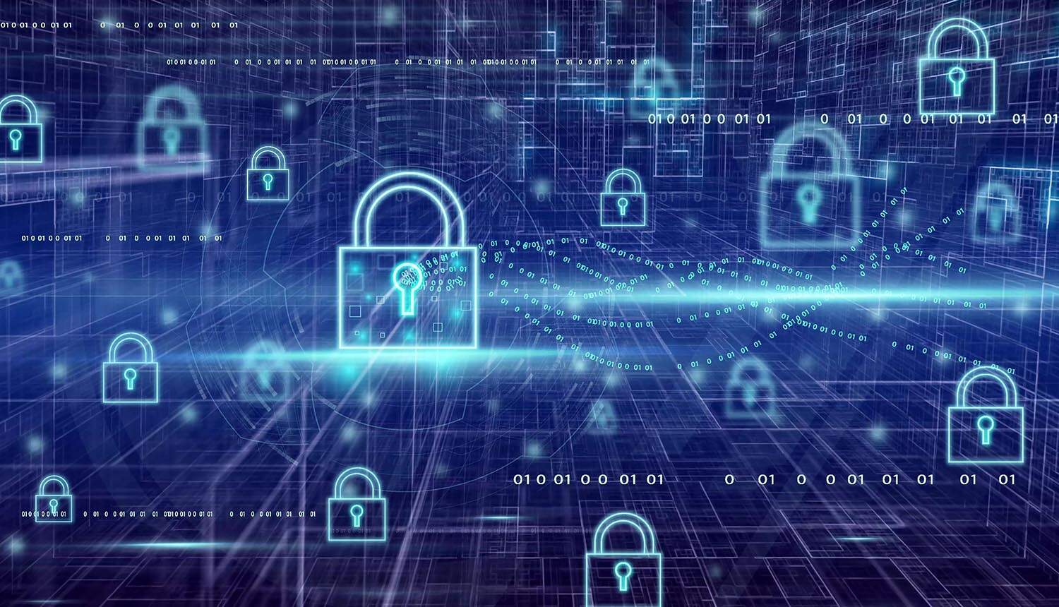 Digital locks and data showing cybersecurity