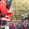 Chinese flag in a crowded street showing data leak