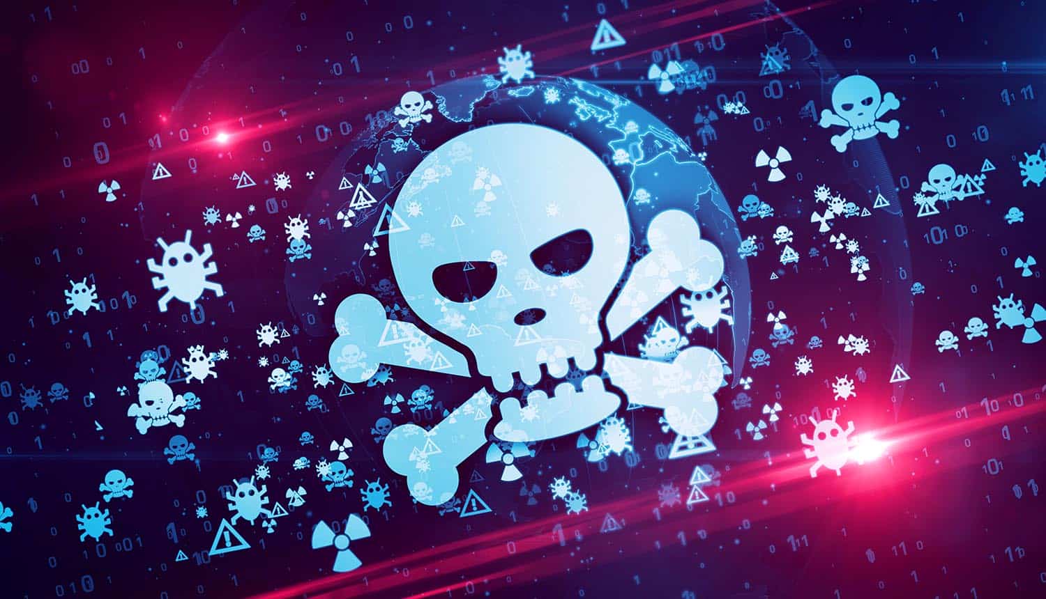 Skull and crossbones showing AI security tools and malware