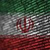 Iran flag with program code showing cyber attack by Iranian hackers