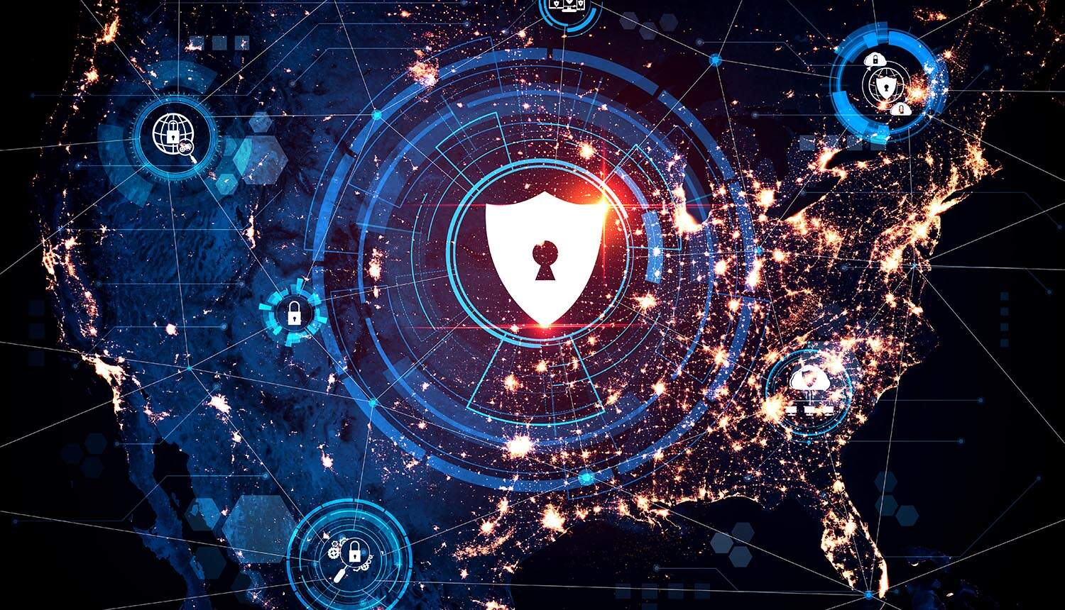 Digital shield showing cyber strategy