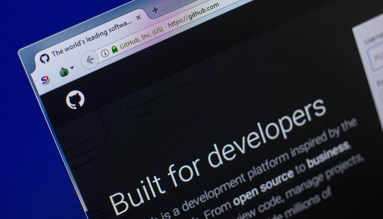 Homepage of GitHub website showing developer accounts for open-source projects banned