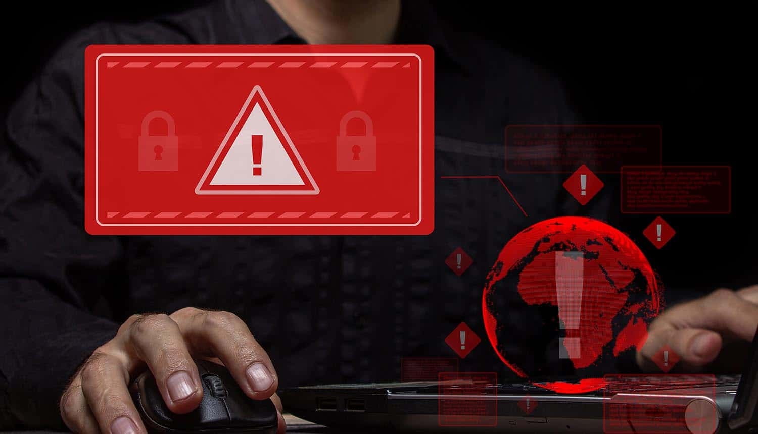 Alert on screen showing ransomware attack