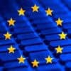 EU flag and computer keyboard showing AI security risk and Euro banks