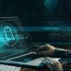 Hacker working on code showing data breach