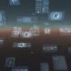 Glowing screens on digital landscape showing digital IDs for AI agents