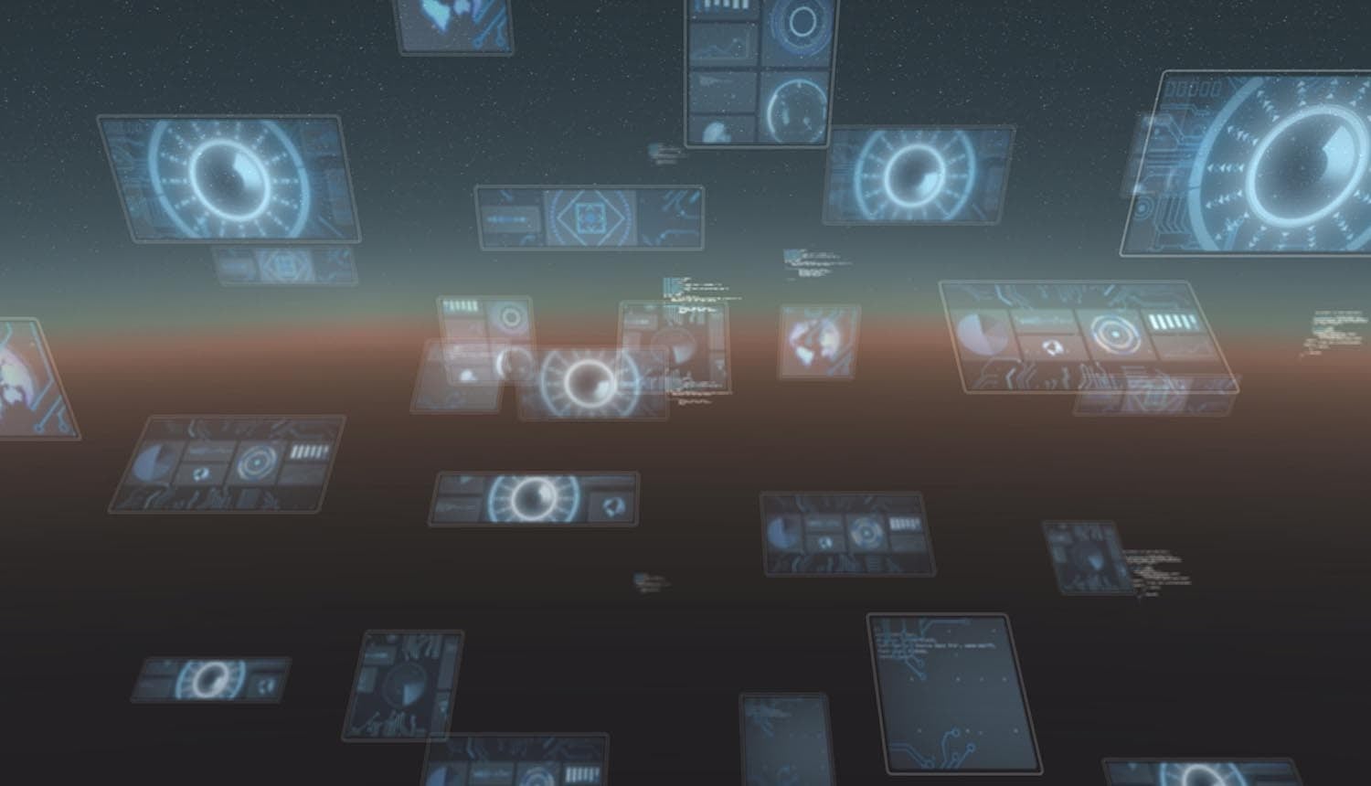 Glowing screens on digital landscape showing digital IDs for AI agents