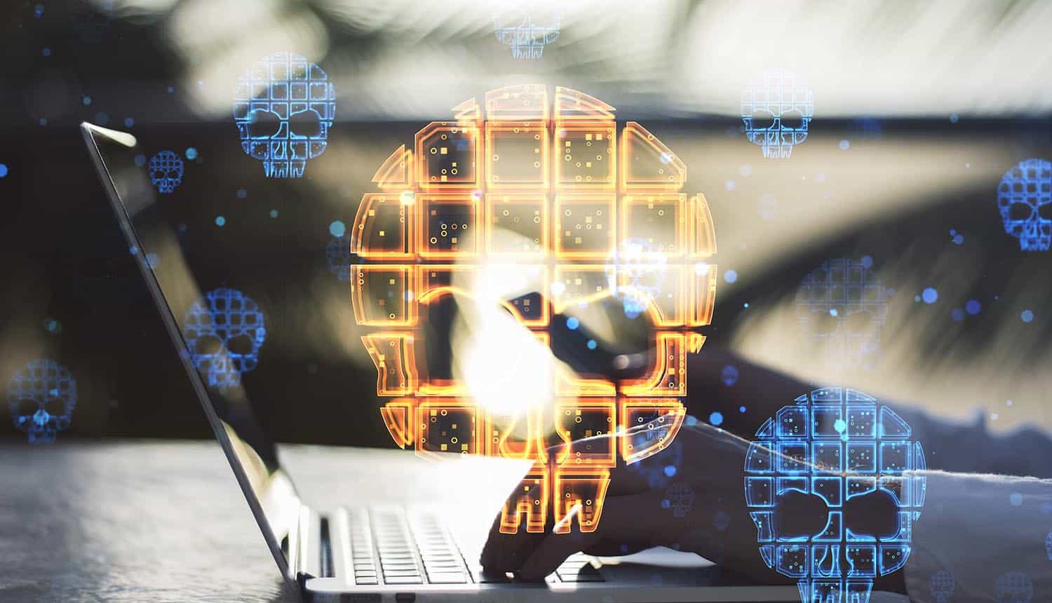 Hands on laptop showing data breach