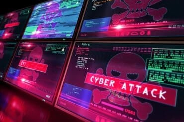 Red alert with skull symbol showing data breach