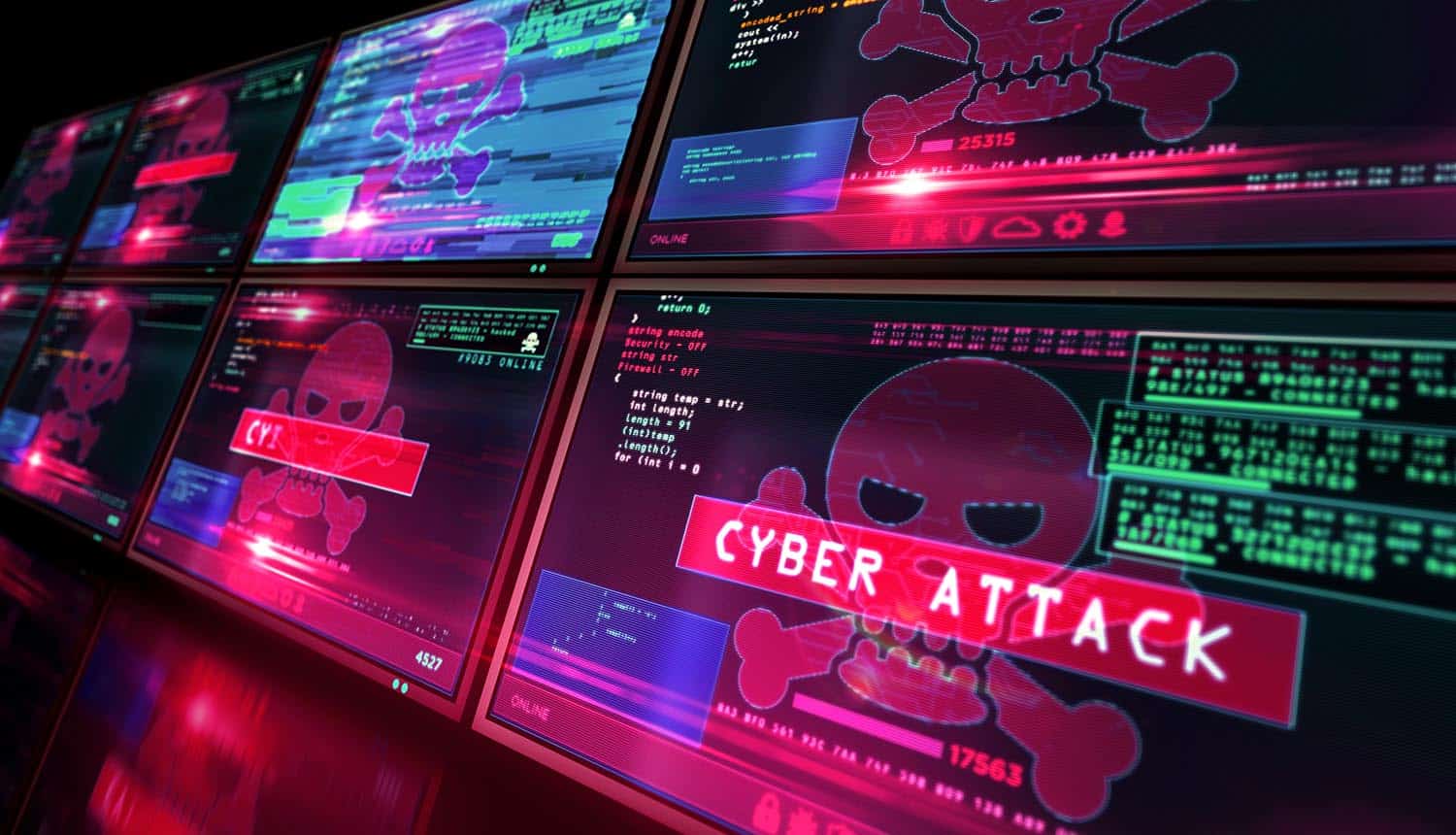 Red alert with skull symbol showing data breach