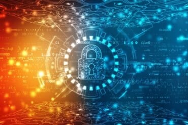 Lock on technology background showing cyber defense