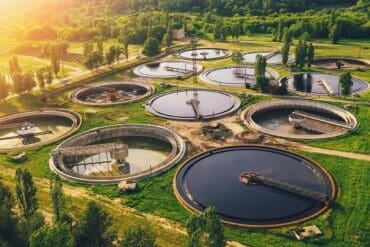 Aerial view of water treatment plant showing Iranian hackers targeting water utilities