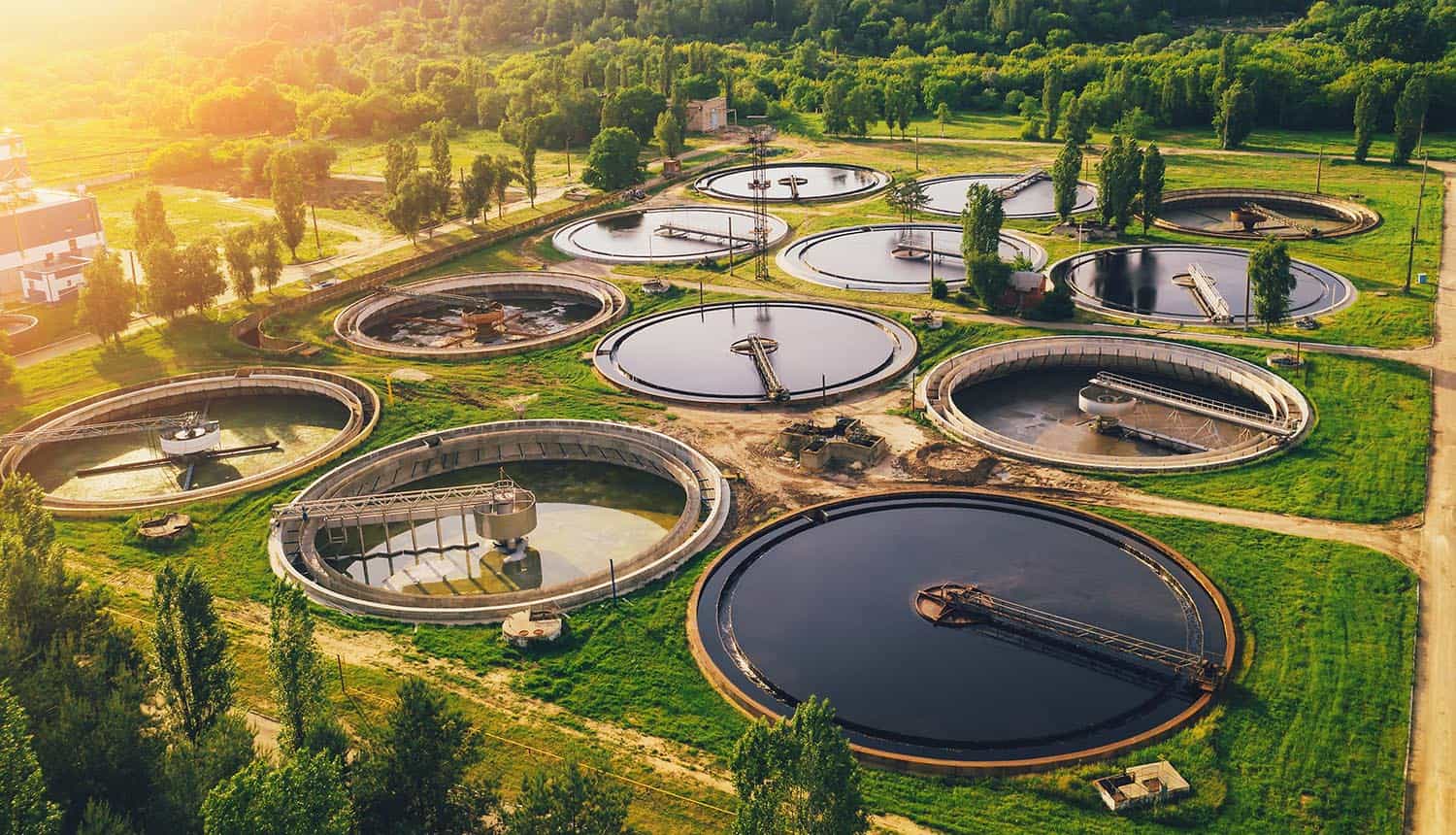 Aerial view of water treatment plant showing Iranian hackers targeting water utilities