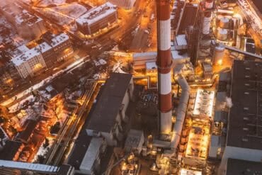 Power plant in the evening showing ransomware and critical infrastructure