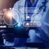 Doctor working with digital medical interface showing medical data breach