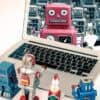 Robot toys getting instructions showing AI agents
