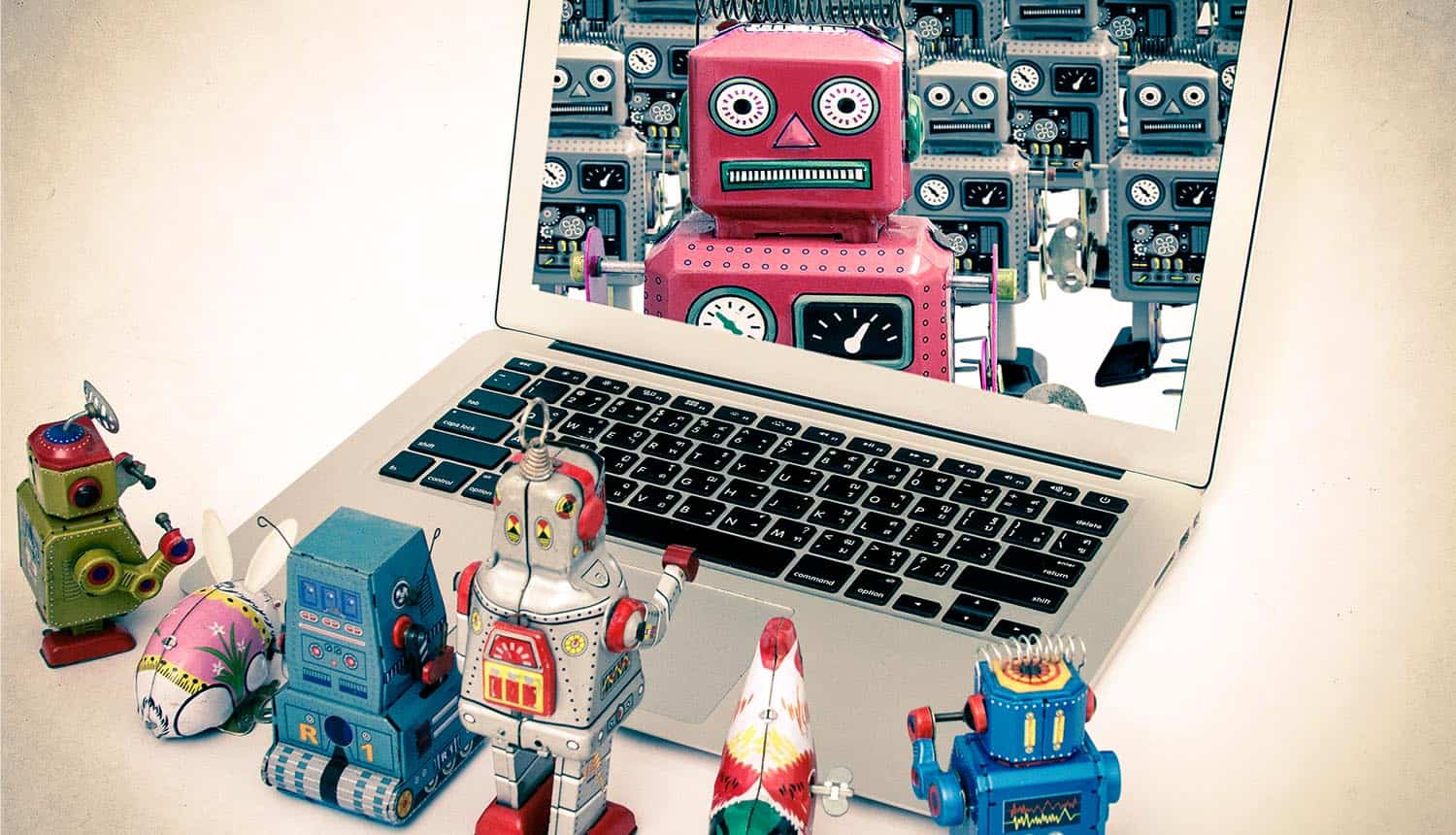 Robot toys getting instructions showing AI agents