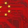 Chinese national flag on circuit board showing AI distillation
