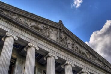 Court building showing cyber attack impacting federal courts