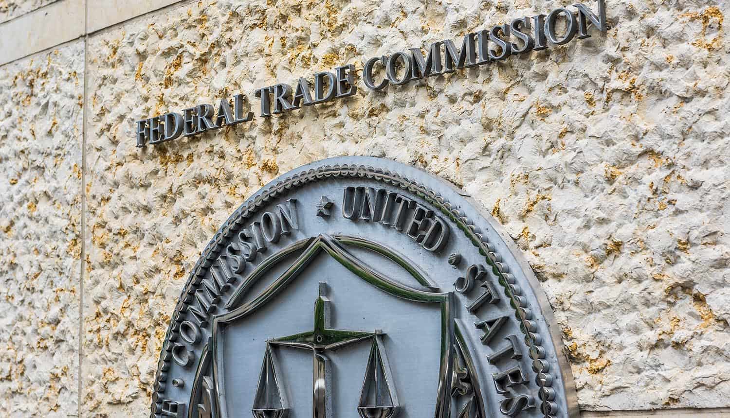 Federal Trade Commission seal on wall showing FTC investigation into AI safety