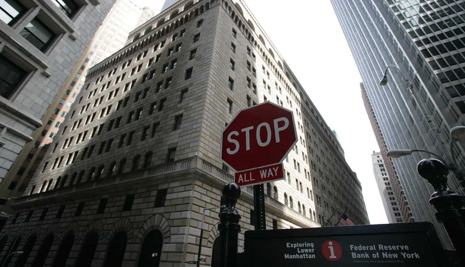 US Federal Reserve Bank in New York showing AI agents access customer accounts